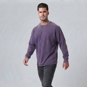 Camiseta de manga larga holgada para hombre, estilo vintage, lavado a la piedra, de algodón grueso, cuello redondo, informal, estilo urbano - Product Image 5