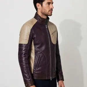 Veste sportive imperméable en PU bicolore personnalisée pour homme, style moto, à capuche, fermeture éclair, coupe ajustée, pour l'hiver - Product Image 4