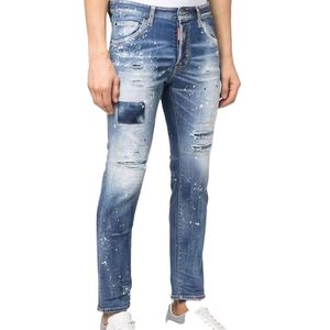 Jean droit élégant pour homme, respirant, en denim imprimé, coupe ajustée, style streetwear, délavé, extensible, OEM - Product Image 1