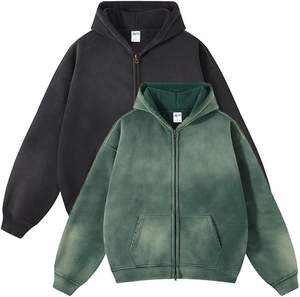 Sudaderas con Capucha Personalizadas de Estilo Vintage, con Parches, Lavado Ácido, Cierre de Cremallera, Bordado, Desgastadas, 100% Algodón, Talla Grande para Hombre y Mujer - Product Image 4