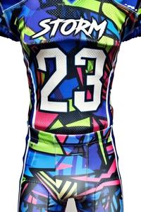 ชุดยูนิฟอร์มอเมริกันฟุตบอลแบบสั่งทำ แขนสั้น น้ำหนักเบา ระบายอากาศได้ดี ไซส์ใหญ่ คุณภาพสูง สไตล์ใหม่ สีพื้น 100% ด้านหน้า - Product Image 4