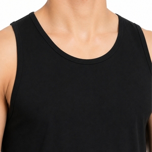Men Two Piece <b>Set</b> Sleeveless Tank Top And Shorts Solid Black Casual Summer Wear Breathable <b>Knitted</b> Cotton Gym Outfit <b>Set</b> For Men - Product Image 5