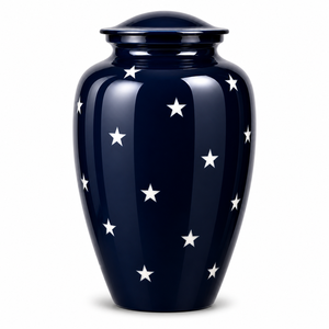 Urna Funeraria de Esmalte Azul de Lujo con Estrella y Adhesivo para Foto Conmemorativa para Cenizas Humanas - Product Image 1