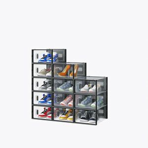 Black 12-Piece Shoe Storage Box Set 33x23x14cm <b>Plastic</b> <b>Mesh</b> and Stackable Design - Product Image 3