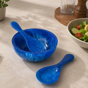 Ustensiles de service pour salade en résine écologique, cuillère et fourchette à manche ondulé, faits à la main, durables, compatibles lave-vaisselle/micro-ondes/four, couleur personnalisable - Product Image 5