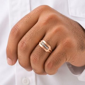 18K <b>Gold</b> Geometric Bar Diamond Accent <b>Ring</b> for Men Minimalist Modern Design Matte and Polished Finish Wedding Party Daily Wear - Product Image 5