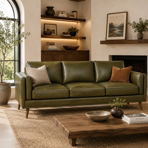 Sofá de Cuero Premium de Estilo Moderno de Mediados de Siglo, 3 Plazas, con Construcción Sólida para Muebles de Sala de Estar - Product Image 1
