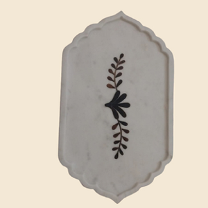 Plateau décoratif en marbre incrusté de pierre naturelle 12x8 pouces, compatible lave-vaisselle, style luxueux pour la décoration de la maison, de l'hôtel et du bureau - Product Image 2