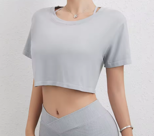 T-shirt court ample pour femme fabriqué en usine, 100 % coton, écologique, respirant, col rond, manches courtes, vêtement de fitness - Product Image 3