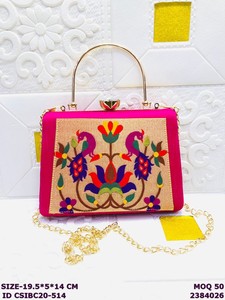Handmade Embroidered Peacock Design <b>Clutch</b> Bag with Metal Handle | Designer Ethnic <b>Wedding</b> Party Handbag for Women - Product Image 5
