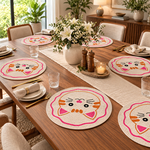 Hand Beaded <b>Cat</b> Placemat Round Glass Bead Dining Table Mat Handmade Decorative Table Decor Reusable Pet Lover Home Accent | Cute - Product Image 4