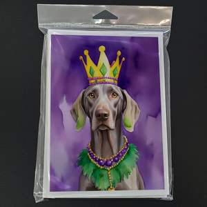 Weimaraner King of Mardi Gras Tarjetas de felicitación Paquete de 8 Whimsical A7 Tamaño 5x7 Tarjetas de notas en blanco con sobres - Product Image 3