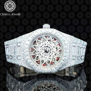 Montre de Luxe pour Homme en Acier Inoxydable, Boîtier de Montre Analogique à Mouvement Mécanique, Accents Diamantés, Fermoir Caché à Bouton-Poussoir, Bracelet 20mm, 40mm - Product Image 1