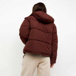 Custom Designed Women's Puffer Jacket High Quality Ladies Brown Dye Puffer Detachable Hood Cordura Material Technology <b>Zipper</b> - Product Image 3