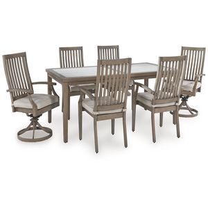 Conjunto de Mesa de Comedor Rectangular de Mimbre Moderno y Resistente con Cómodas Sillas de Jardín para Uso en Exteriores de Villas, Hogares y Restaurantes - Product Image 1