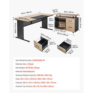 Escritorio Ejecutivo Moderno Reversible en Forma de L con Cajones y Gabinete de Almacenamiento, Escritorio de Computadora de Oficina de Madera Grande y Resistente - Product Image 3
