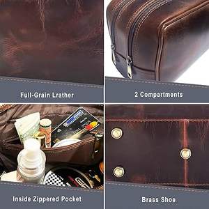 Neceser de Cuero Genuino para Hombre, Bolsa de Aseo para Viaje, Kit de Afeitado, Organizador de Artículos de Baño, Bolsa de Cosméticos de Cuero para Mujer - Product Image 4