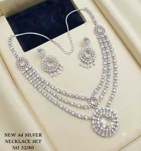 High Quality <b>Silver</b> Plated Brass Women's Wedding Bridal Set <b>Choker</b> Necklace Drop Earrings Tikka Ethnic Zircon Trendy Latest - Product Image 1