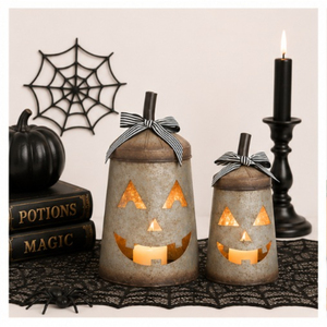 Lanternes décoratives en métal galvanisé en forme de citrouille Jack-O-Lantern pour bougies votives, idéales pour les fêtes intérieures et extérieures (vente en gros) - Product Image 2