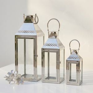 Manufacturers Stainless Steel High Gloss Metal Candle <b>Lanterns</b> <b>Sets</b> for Home Decorations - Product Image 3