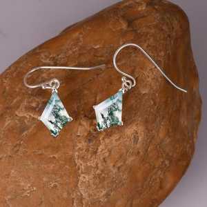 Pendientes de Plata de Ley 925 con Ágata Musgosa Natural en Forma de Cometa, Estilo Vintage, con Corte Cometa, para Novia - Product Image 2