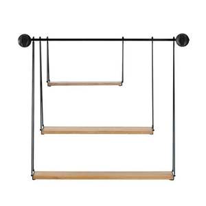 Étagère murale avec crochets, étagère de rangement industrielle en bois et métal, organisateur de cuisine, étagère suspendue - Product Image 3