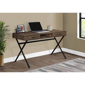 Contemporary Modern 48\"L Home <b>Office</b> Laptop Computer Desk with Storage <b>Drawers</b> Brown Laminate and Black Metal - Product Image 5