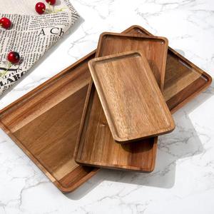 Plateau de service rectangulaire en bois d'acacia massif pour le stockage des aliments, vente en gros - Product Image 5