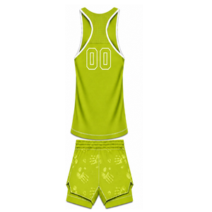 Lime Green White <b>Swim</b> Set Sleeveless Racerback Tank <b>Top</b> with Matching Shorts Lightweight Quick Dry Training Performance Swimwear - Product Image 2