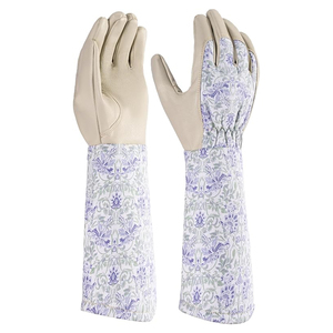 Gants de jardinage longs à motif floral crème avec design aux couleurs douces, gants de travail personnalisés en gros pour femmes et hommes - Product Image 1