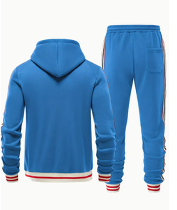 <b>Men</b> Blue Hooded Tracksuit Set Full Zip <b>Jacket</b> and Pants Solid Color Side Pockets Casual Athletic Wear Autumn Style - Product Image 2