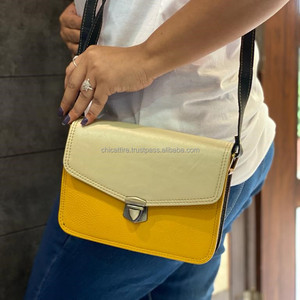 Pur cuir Multi cuir recyclé couleur trapu sac à main haute qualité en cuir sac à main coloré femmes côté fronde sacs - Product Image 3