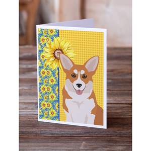 Summer Sunflowers Pembroke Corgi Tarjetas de felicitación Pack 8 Whimsical A7 Tamaño 5x7 Tarjetas de notas en blanco Sobres para notas personalizadas - Product Image 2