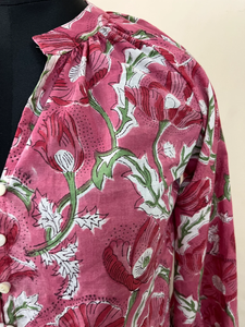 Top de Verano Estampado a Mano, Top de Algodón para Mujer, Blusa de Algodón Hecha a Mano, Estampado Floral, Cuello en V, Manga Larga, Regalo para Ella - Product Image 5