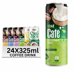 กาแฟมะพร้าวฉลากส่วนตัว ปราศจากนม รสอาราบิก้า โรบัสต้า ไม่ใช่พืช GMO บริสุทธิ์จากธรรมชาติ 8 บริกซ์ บรรจุกระป๋องอะลูมิเนียม 325 มล. VINUT ผลิตตามสั่ง - Product Image 1