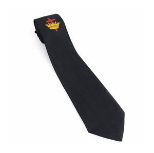 Corbata Masónica Royal Arch Negra con Diseño de Corona y Cruz Bordada, Corbata Clásica Formal de Poliéster, Corbata Negra de los Caballeros Templarios - Product Image 1