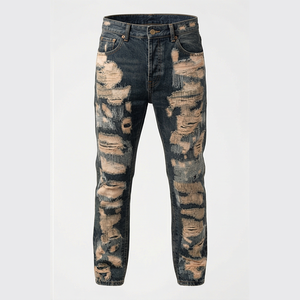 Jean en denim déchiré coupe slim taille haute pour homme, style décontracté en coton, idéal pour l'automne - Product Image 1