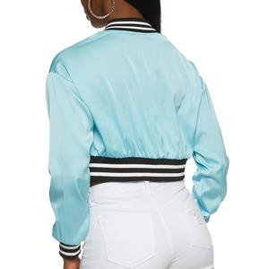 Chaqueta Varsity Corta de Satén para Mujer, con Forro de Poliéster y Logotipo Personalizado OEM, 100% Seda, Nueva y Elegante - Product Image 2