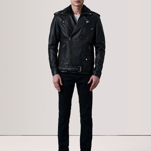 Veste en cuir de mouton véritable, style motard, nouvelle mode, fermeture éclair, ceinture ajustable, vestes en cuir pour hommes - Product Image 4