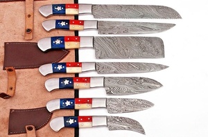 Ensemble de 5 couteaux de chef en acier Damas faits à la main, manche en os et bois avec étui en cuir, vente en gros, couteaux utilitaires de camping - Product Image 6