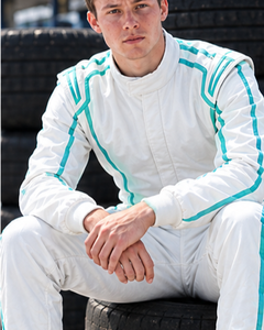 Combinaison de course imperméable pour homme, rayée blanc-vert-bleu sarcelle, col montant, manches longues, pour karting, séchage rapide, polyester/nylon - Product Image 3