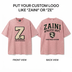 ZAINI Men Acid Wash T-Shirt 230gsm Premium Heavyweight Cotton Terry Fabric Vintage Peach Color Oversized Fit Casual Short Sleeve - Product Image 1