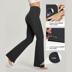 High Waist Flared Leg <b>Yoga</b> <b>Pants</b> With Pockets Full Length Seamless Spandex Nylon Stretch Fitness Trousers - Product Image 6