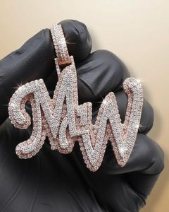 Pendentif Lettre MW Personnalisé en Moissanite Sertie, Argent Sterling 925 Plaqué Or Rose, Sertissage Griffe, Breloque Hip Hop, Diamant Dvars, Unisexe - Product Image 5