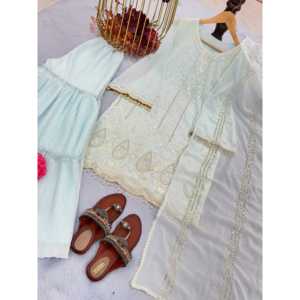 Top de fête pour femmes de créateur et ensemble Dupatta Plazzo élégant avec de beaux embellissements - Product Image 5