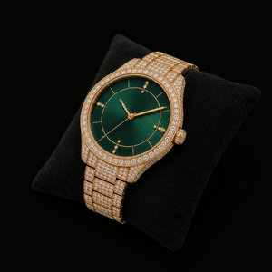 Reloj de Pulsera de Acero Inoxidable con Esfera Verde de Lujo, Diamantes de Moissanita Dorados, Redondo, Joyería de Moda Hip Hop Premium, Regalo - Product Image 3