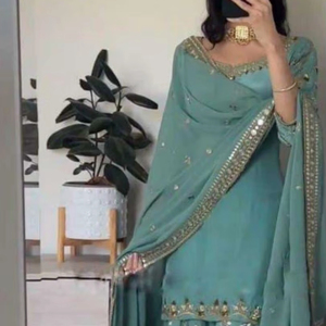 Designer Women's Party Wear Top-Sharara and Dupatta <b>Set</b> with Heavy Embroidery Work Elegant Top and Skirt for Special Occasions - Product Image 1