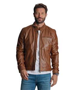 Chaqueta Bomber de Piel Auténtica con Cierre, Estilo Casual para Invierno, Color Liso - Product Image 1