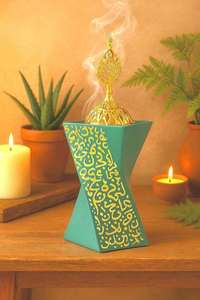 New Luxury Ramadan Decor Rotating Square Resin Crafts <b>Aroma</b> <b>Diffuser</b> Muslim Style Bakhoor Burner Gold Accents All-season - Product Image 4