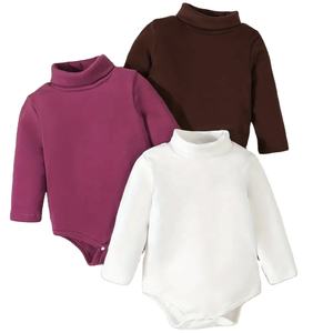 Col haut décontracté bébé barboteuse hiver body à manches longues côtes tricoté tissu imprimé lettre conception bouton pression pour des sorties chaudes - Product Image 6